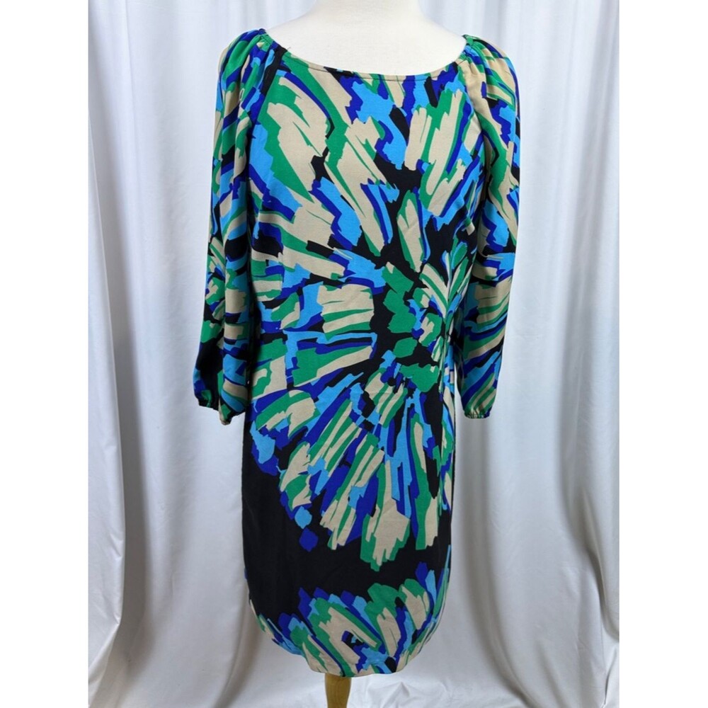 New York & Company Black Dress with Floral Abstract Green and Blue Print, Medium